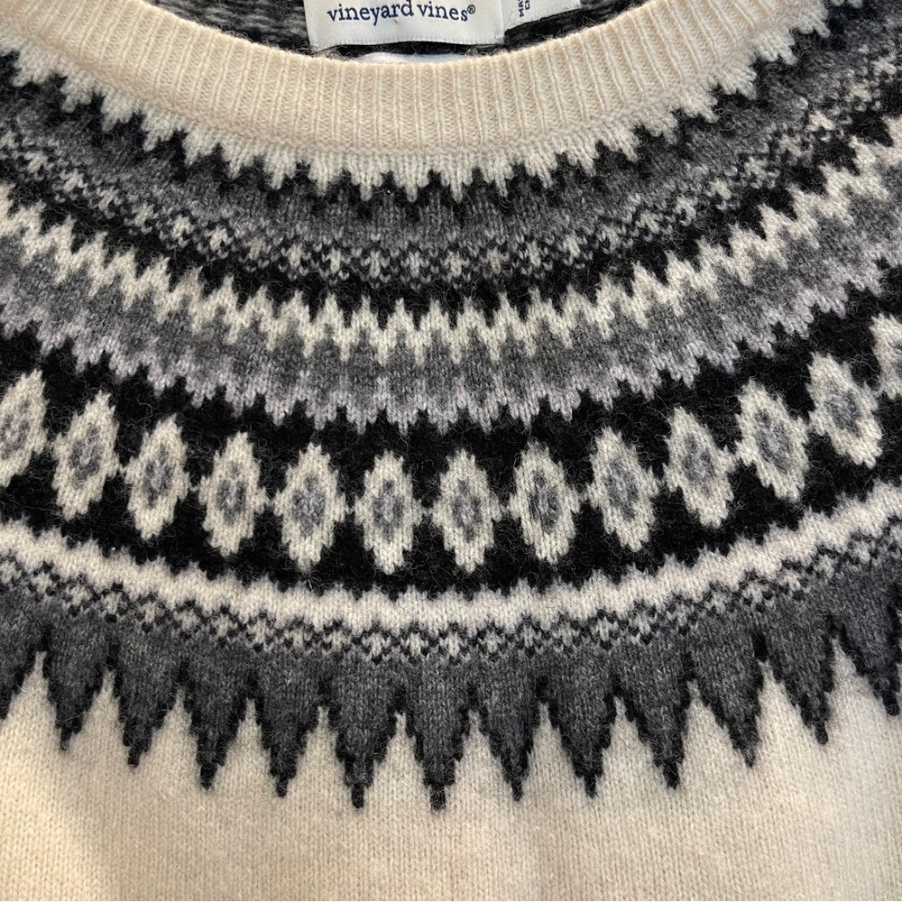 B: Vineyard Vines Sweater Womens XS Yoke Fair Isle Black Cream Oversized Sweater - Picture 5 of 8